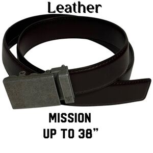 Leather Mission Belt Men's Ratchet Black or Dark Brown Silver Like New